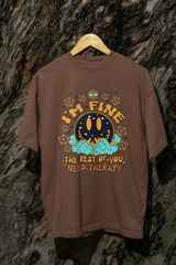 I am Fine Boho Cotton Terry Oversized Tshirt