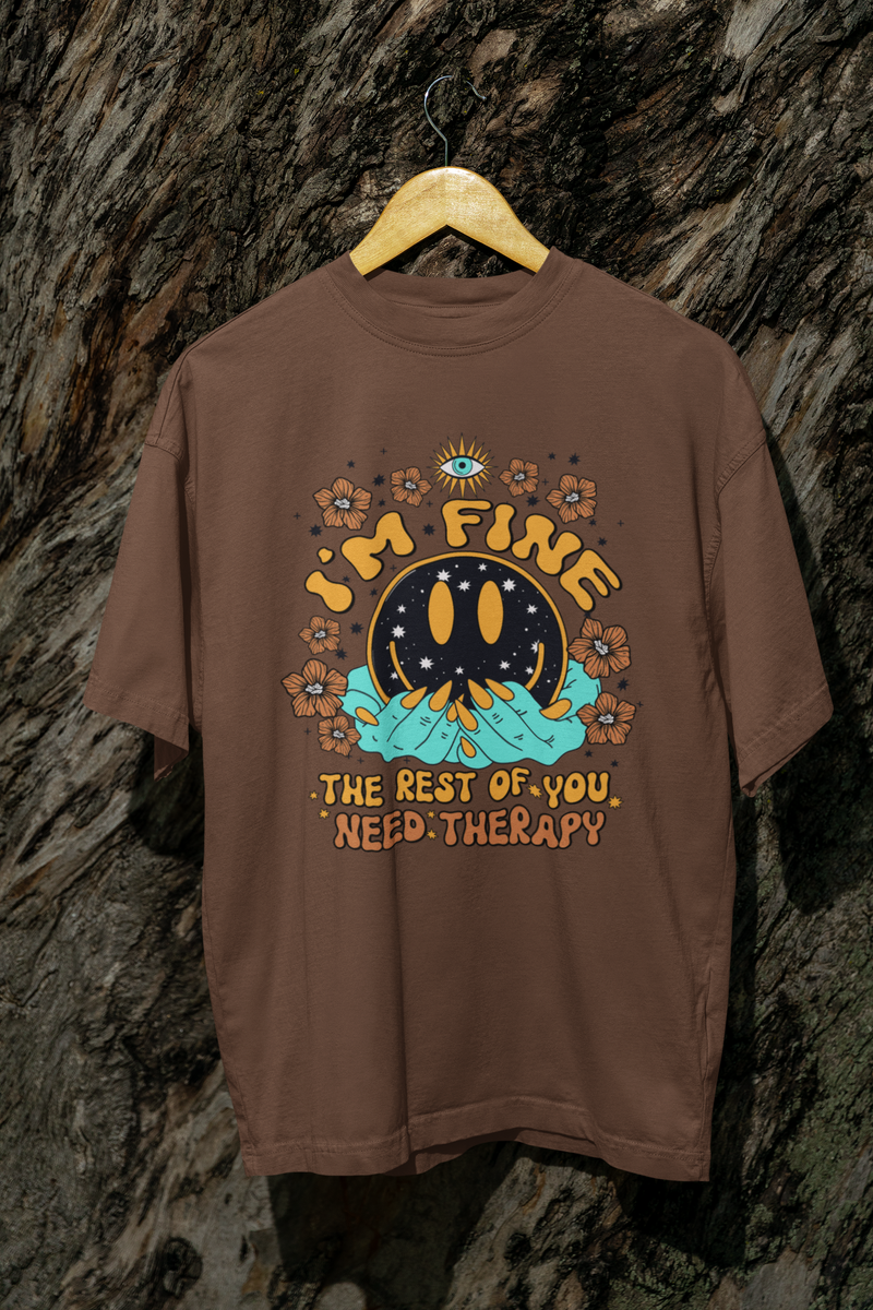 I am Fine Boho Cotton Terry Oversized Tshirt
