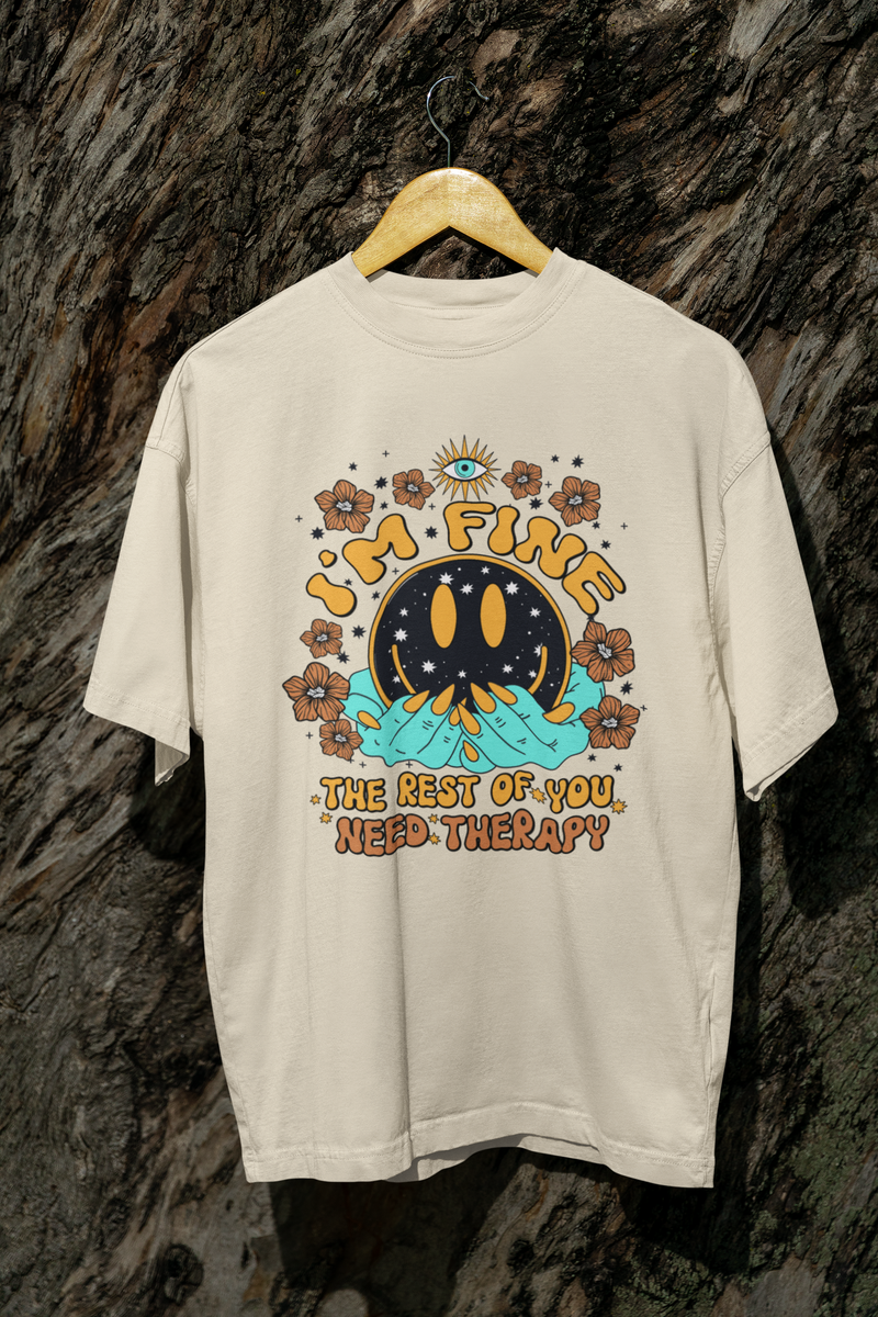 I am Fine Boho Cotton Terry Oversized Tshirt