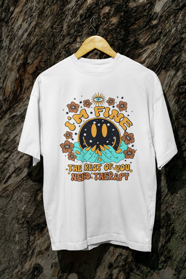 I am Fine Boho Cotton Terry Oversized Tshirt