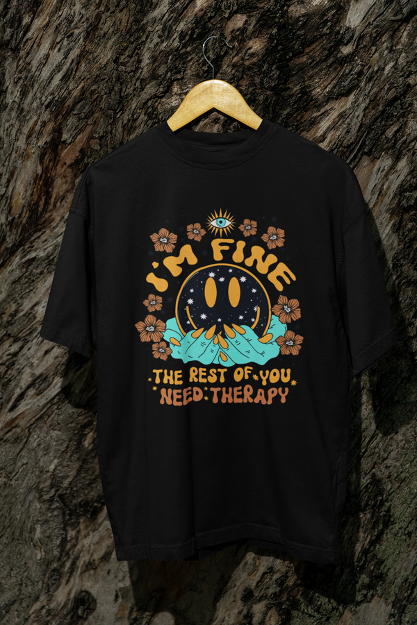 I am Fine Boho Cotton Terry Oversized Tshirt