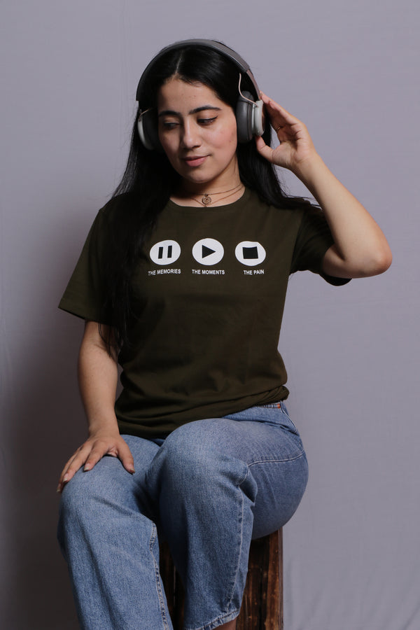 PAUSE.PLAY.STOP OLIVE T-SHIRT( UNISEX FIT)