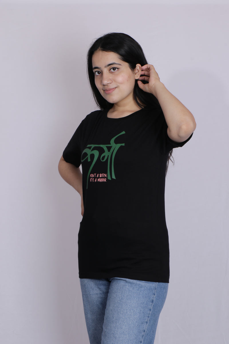 KARMA is a MIRROR  BLACK T-SHIRT (UNISEX FIT )