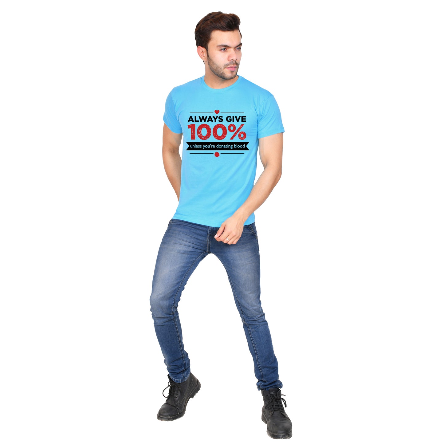 Always Give 100% Unless (M) - Turquoise Blue